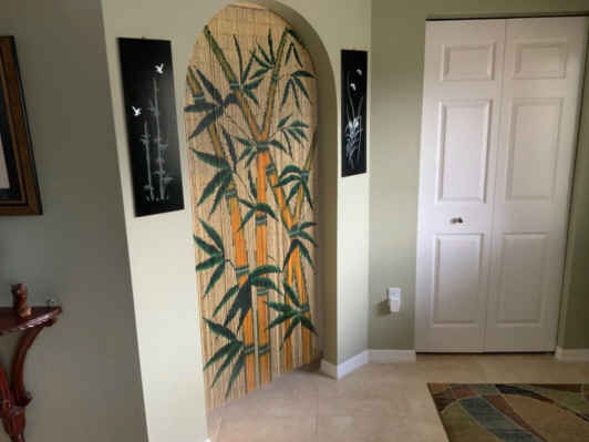 Tropical Bamboo Stalks Handmade String Beaded Doorway Curtain Room Divider Wooden Painted Art