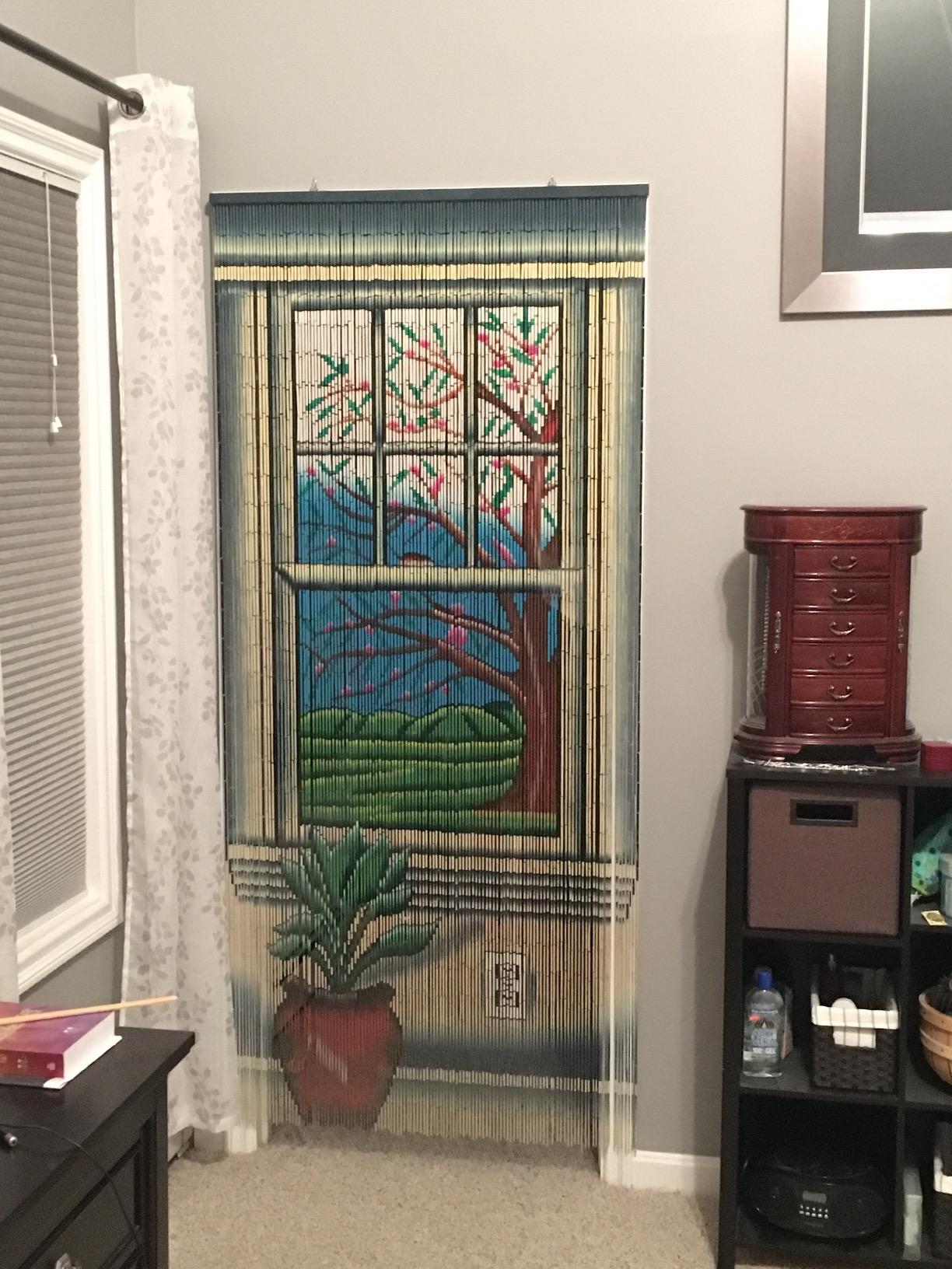 Bead Bamboo Curtain Window View Beaded Curtain Hand Painted Doorway Bathroom Wall Art Home Decor