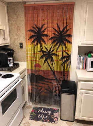 Bamboo Bead Curtain Red Sunset Palm Tree Handmade Doorway Wall Art Hanging Home Decor