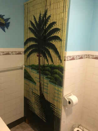 Palm Tree Beaded Bamboo Curtain Hand Painted Handmade Doorway Bathroom Wall Hanging Art Home Decor