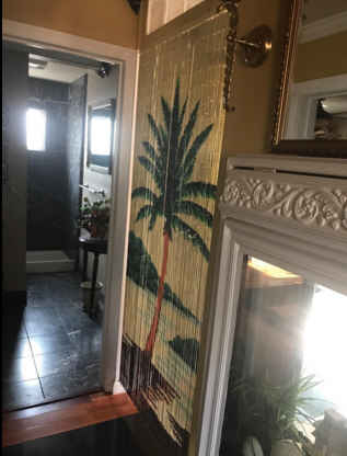 Palm Tree Beaded Bamboo Curtain Hand Painted Handmade Doorway Bathroom Wall Hanging Art Home Decor