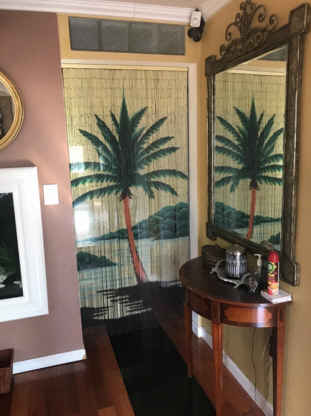 Palm Tree Beaded Bamboo Curtain Hand Painted Handmade Doorway Bathroom Wall Hanging Art Home Decor