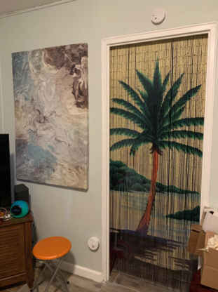 Palm Tree Beaded Bamboo Curtain Hand Painted Handmade Doorway Bathroom Wall Hanging Art Home Decor