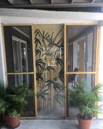 Tropical Bamboo Stalks Handmade String Beaded Doorway Curtain Room Divider Wooden Painted Art