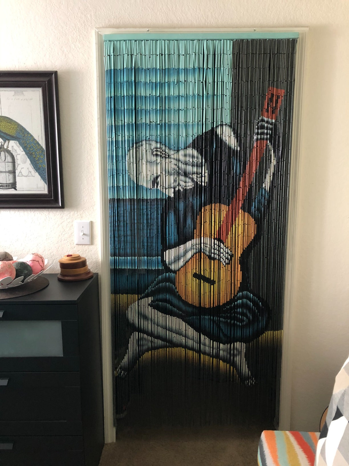 Bead Bamboo Doorway Curtain Guitarist Door Beads Bathroom Wall Art Home Decor