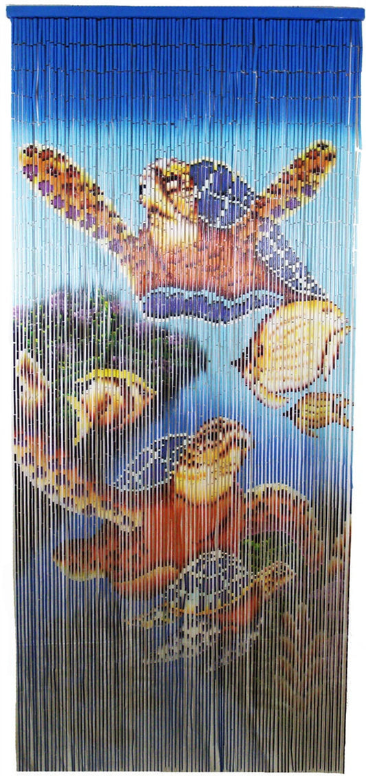 Three Turtle Tropical Bamboo Bead Curtain