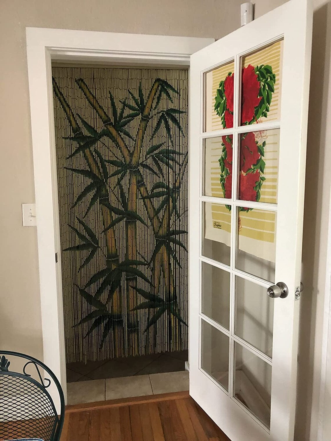 Tropical Bamboo Stalks Handmade String Beaded Doorway Curtain Room Divider Wooden Painted Art