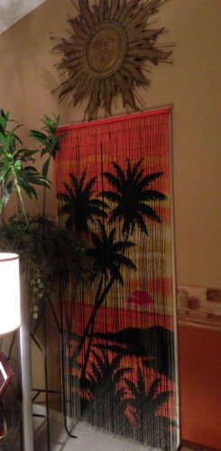 Tropical Sunset Palm Tree Bamboo Beaded Curtain Hand Painted Doorway Bathroom Wall Art Home Decor