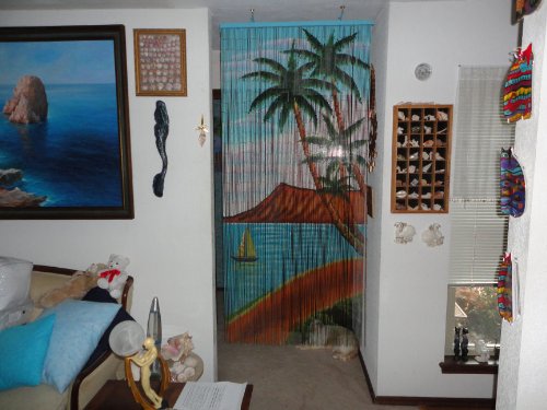 Waikiki Bead Bamboo Curtain Hand Painted Bamboo Doorway Bathroom Wall Art Home Decor