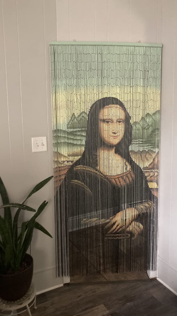 Bead Curtain Mona Lisa Bamboo Handmade Hand Painted Curtains Doorway Room Divider Home Decor Wall Art Hanging