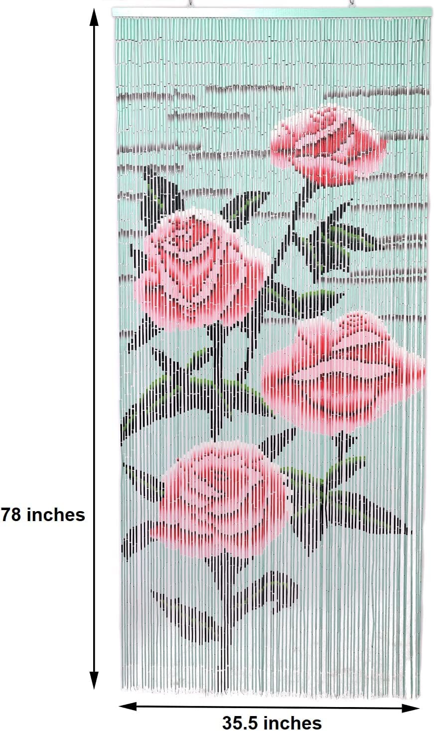 Rose Flower Bamboo Bead Curtain Handmade Hand Painted Home Decor Wall Art Hanging