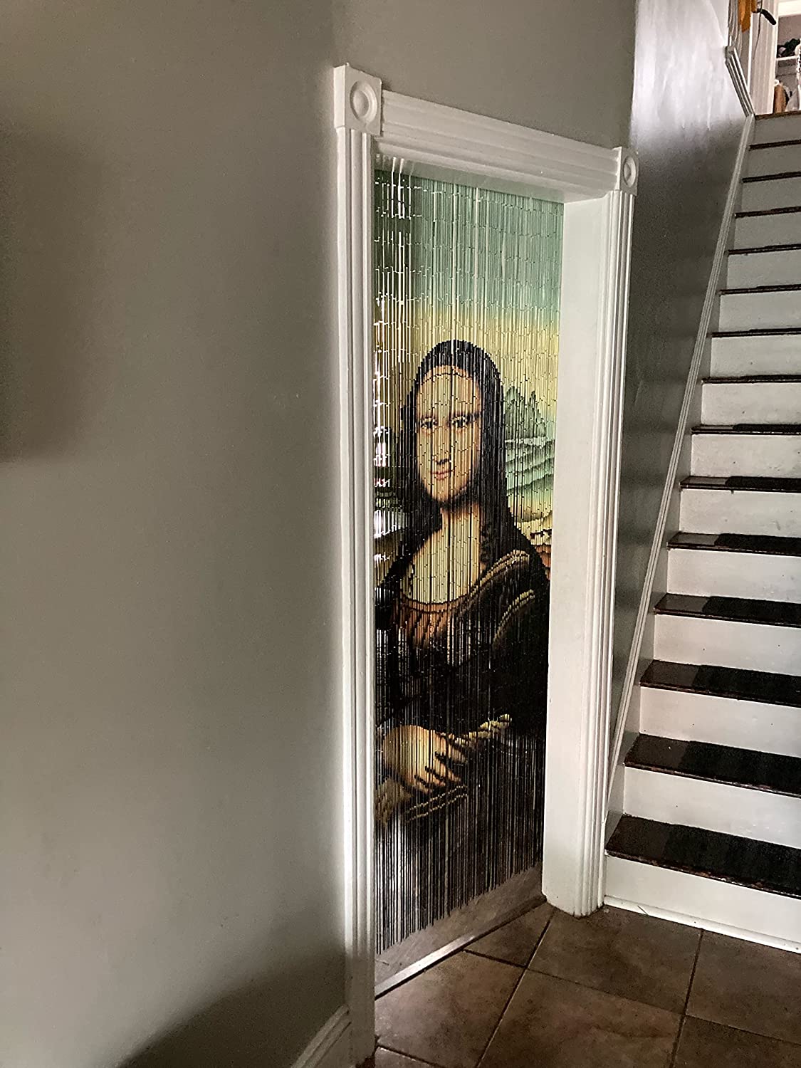 Bead Curtain Mona Lisa Bamboo Handmade Hand Painted Curtains Doorway Room Divider Home Decor Wall Art Hanging