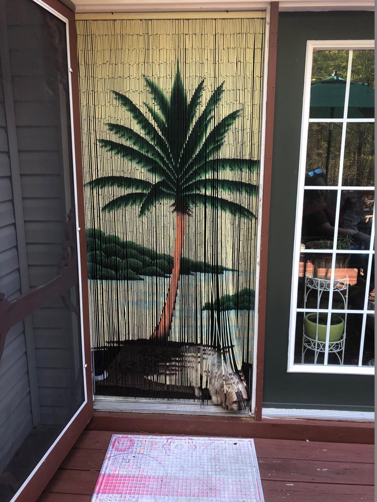 Palm Tree Beaded Bamboo Curtain Hand Painted Handmade Doorway Bathroom Wall Hanging Art Home Decor