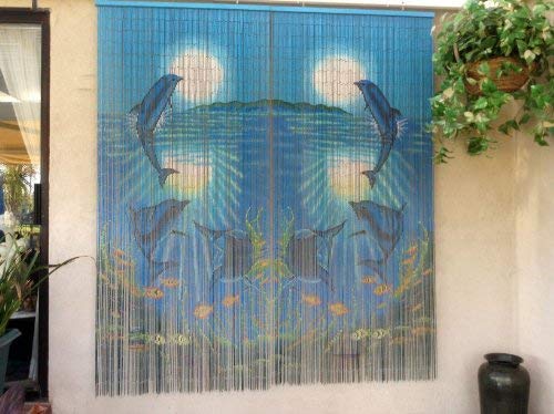 Tropical Reef Dolphins Beaded Curtain Bamboo Doorway Hand Painted Home Decor Wall Art Hanging