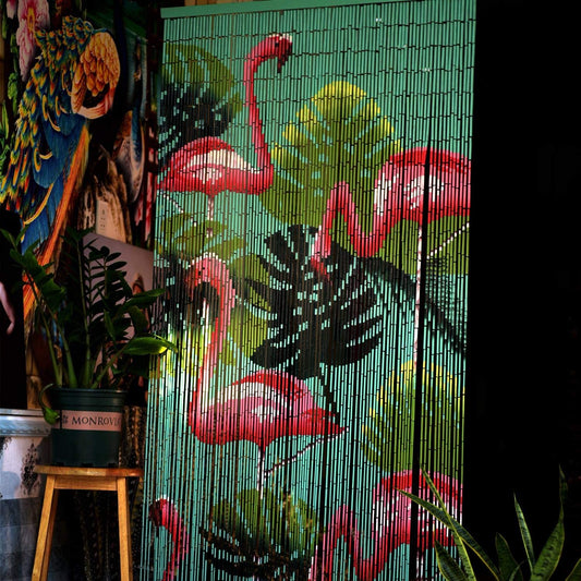 Flamingo Beaded Curtain Handmade Bamboo