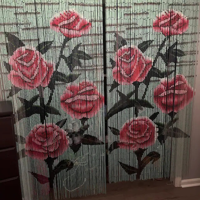 Rose Flower Bamboo Bead Curtain Handmade Hand Painted Home Decor Wall Art Hanging