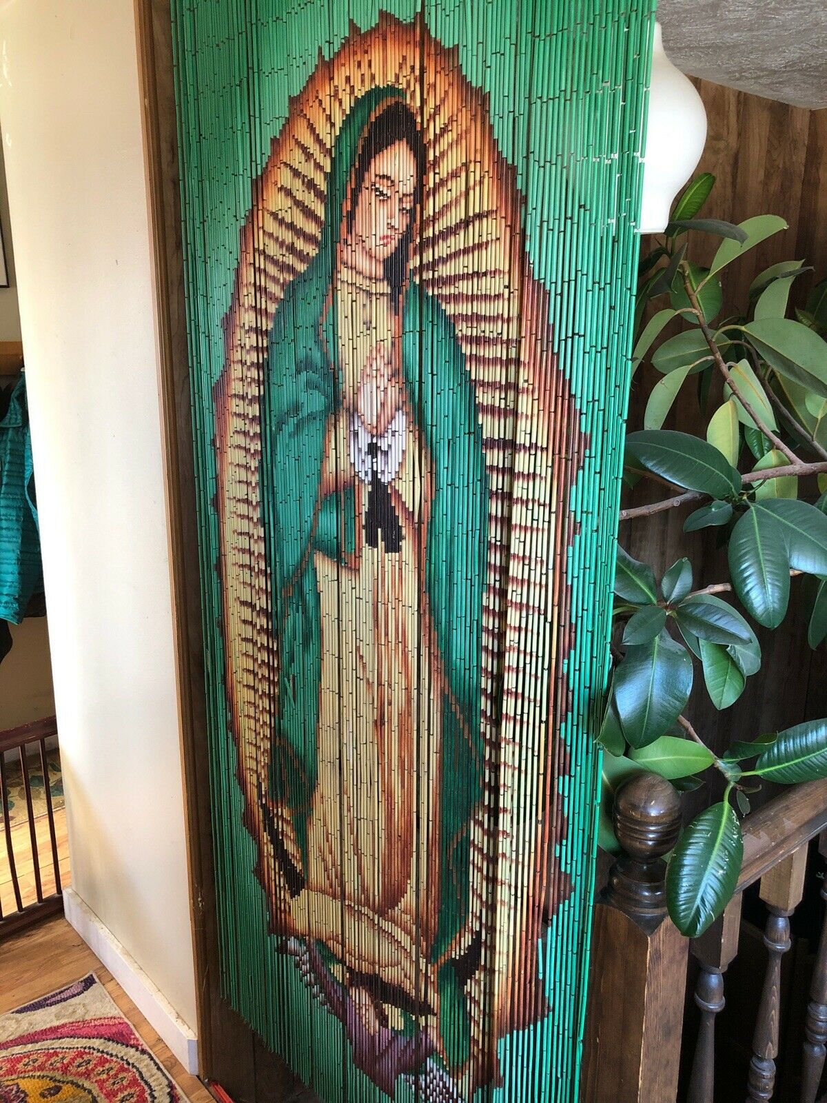 Virgin Mary Beaded Curtain Bamboo Handmade Doorway Home Decor Wall Art Hanging