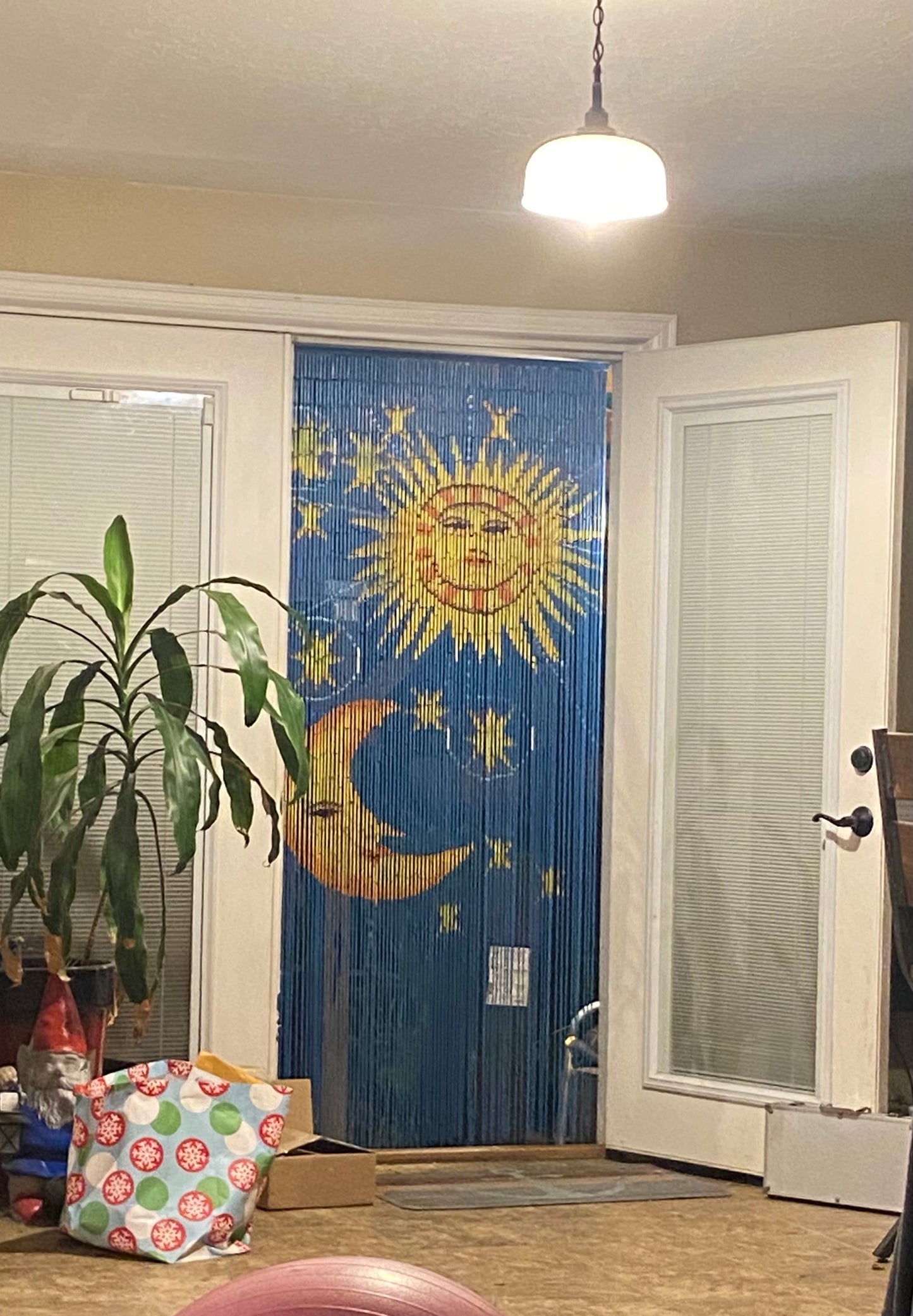 Sun and Moon Bead Bamboo Curtain Handmade Hand Printed Doorway Home Decor Wall Art Hanging