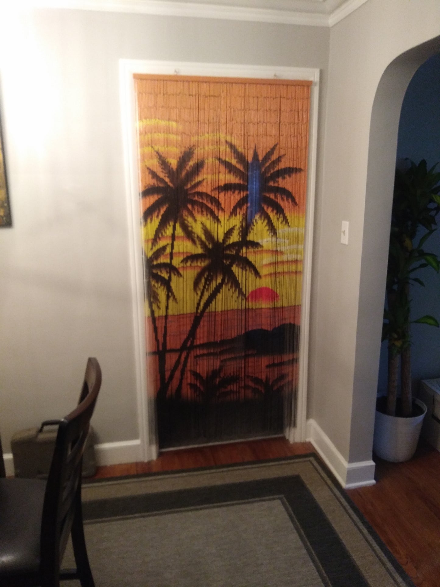 Tropical Sunset Palm Tree Bamboo Beaded Curtain Hand Painted Doorway Bathroom Wall Art Home Decor