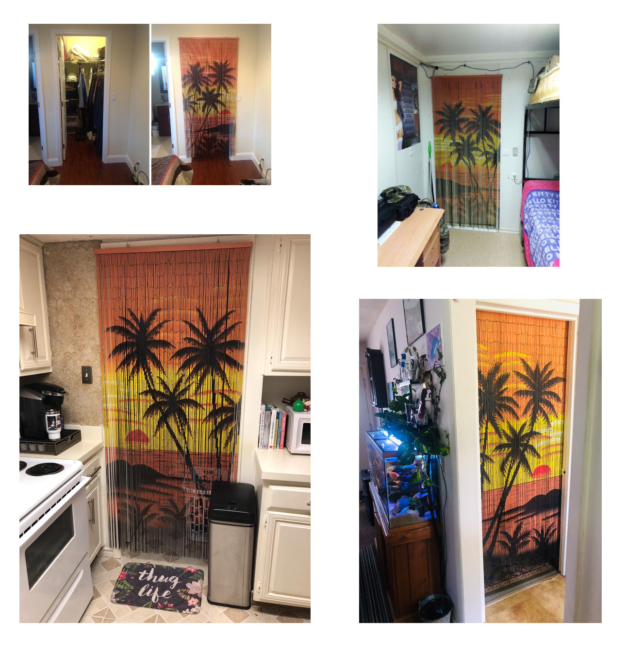 Tropical Sunset Palm Tree Bamboo Beaded Curtain Hand Painted Doorway Bathroom Wall Art Home Decor