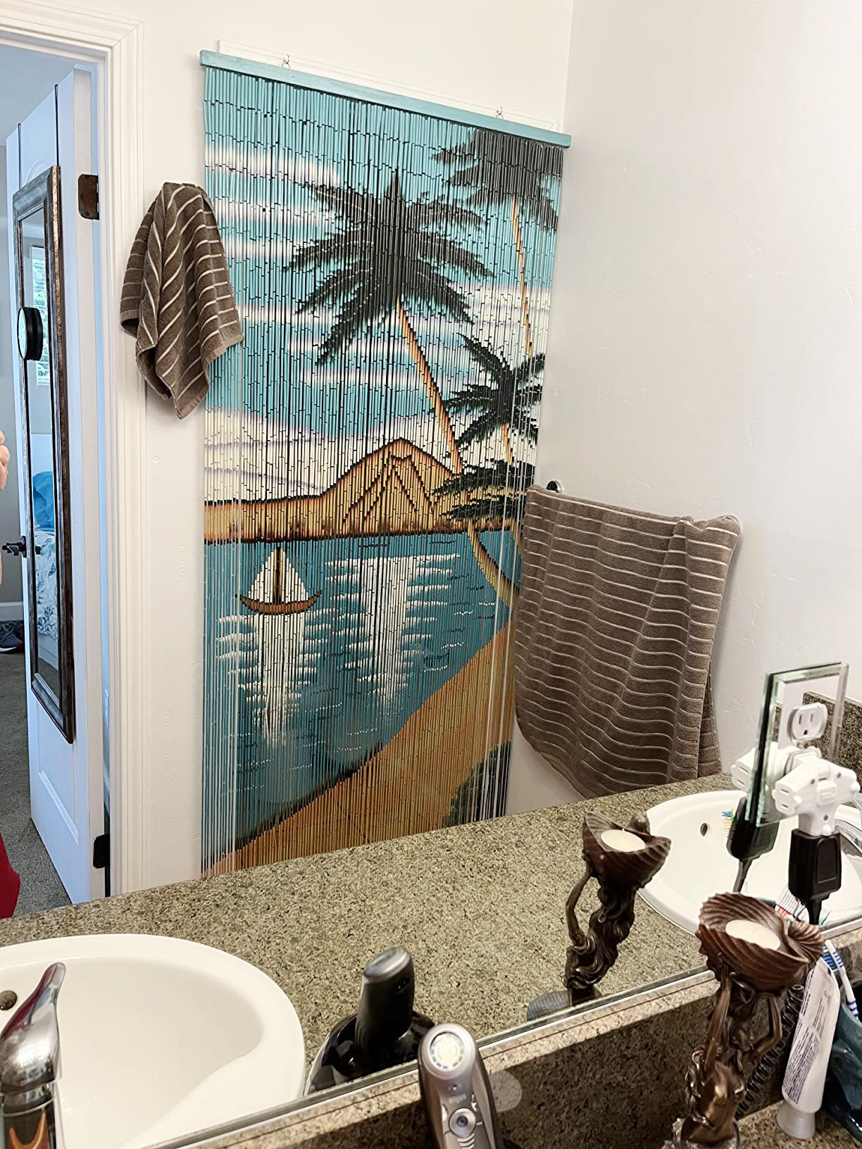 Waikiki Bead Bamboo Curtain Hand Painted Bamboo Doorway Bathroom Wall Art Home Decor